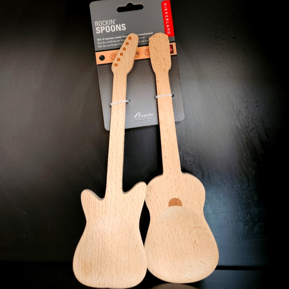 Kikkerland Rockin' Spoons Guitar-Shaped Natural Beechwood Guitar Spoons